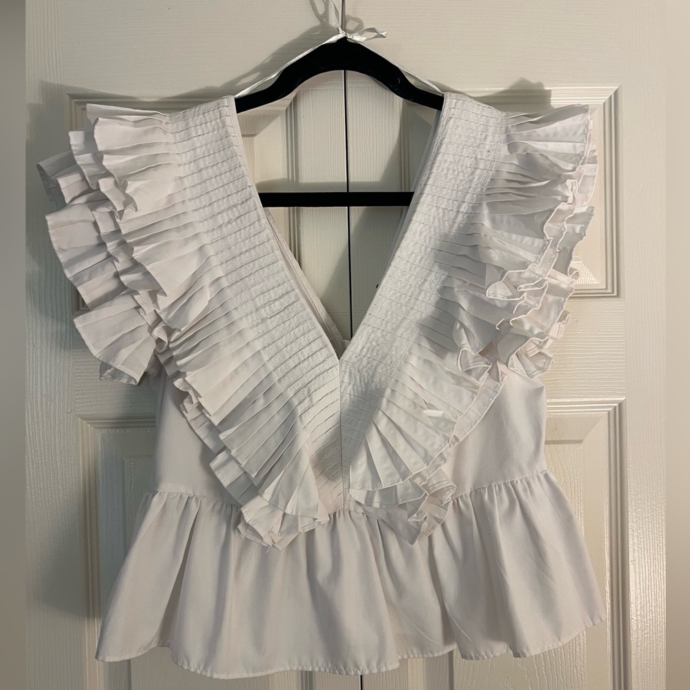 Zara White Ruffled Blouse
